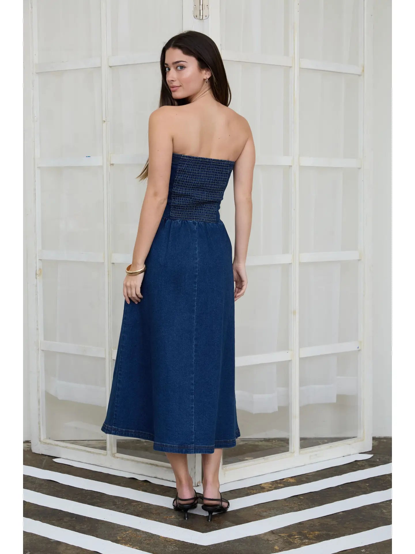 DD 1423 - Strapless Denim Midi Dress