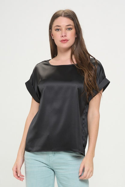 DT 1847 - Satin Rolled Sleeve Blouse