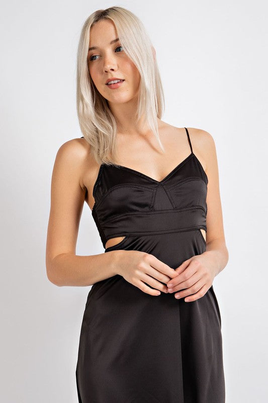 LD 629 - Satin Cutout Maxi Dress