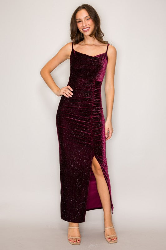 LD 607 - Glittery Velvet Maxi Dress