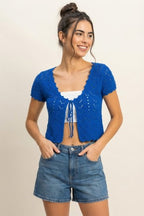 SWT 036 - Pointelle Front Tie Cardigan