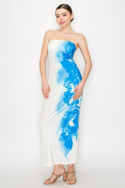 LD 570 - Floral Contrast Bandeau Dress