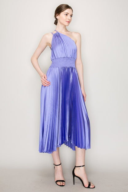 LD 631 - One Shoulder Pleated Satin Dress