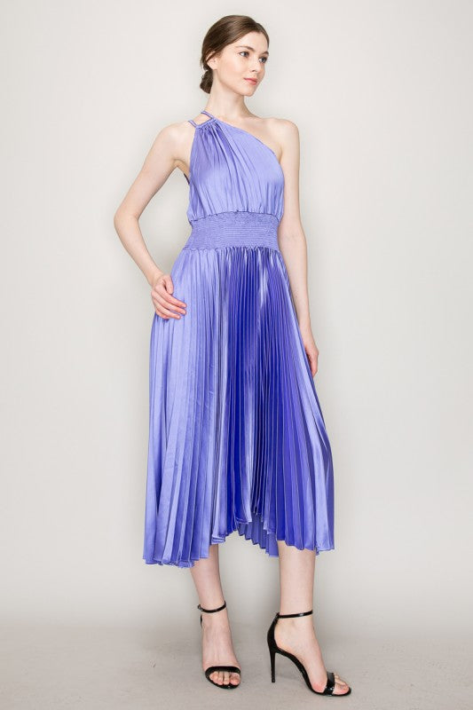 LD 631 - One Shoulder Pleated Satin Dress