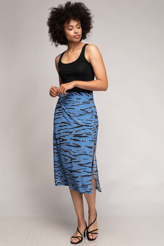 SKT 974 - Side Slit Button Down Midi Skirt
