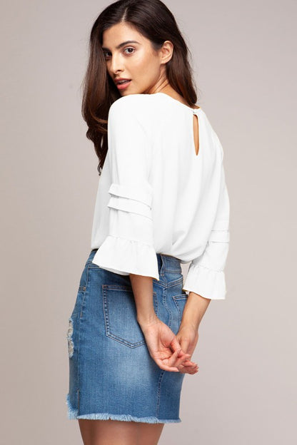 DT 1770 - Ruffle Accent Long Sleeve Blouse