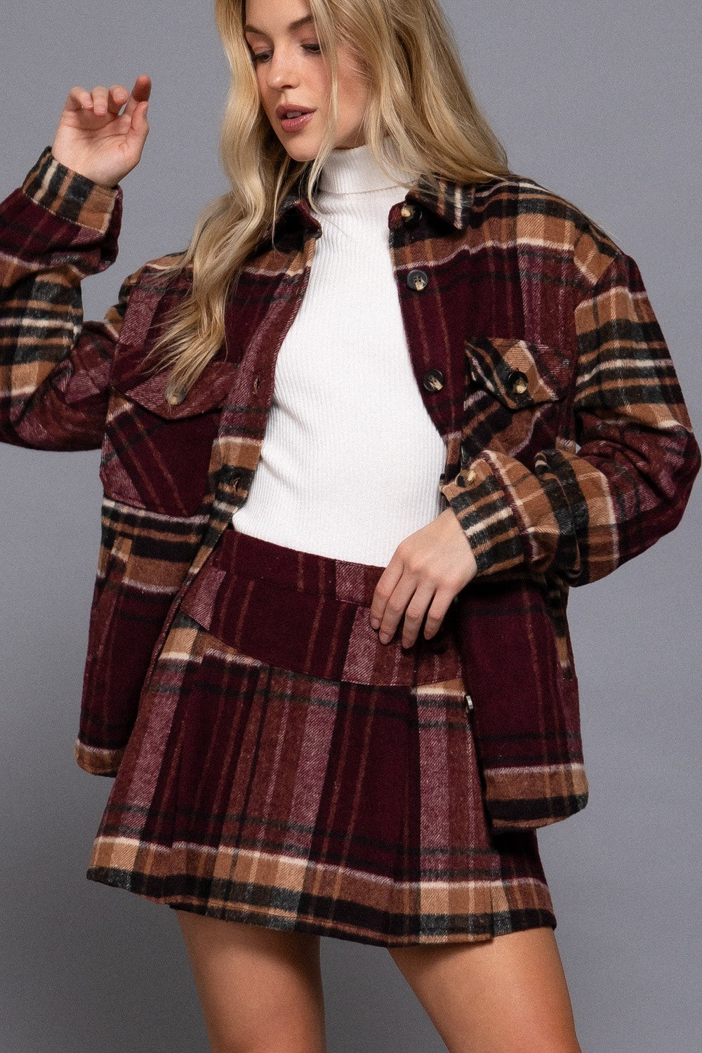 SKT 1095 - Brushed Plaid Pleated Skirt