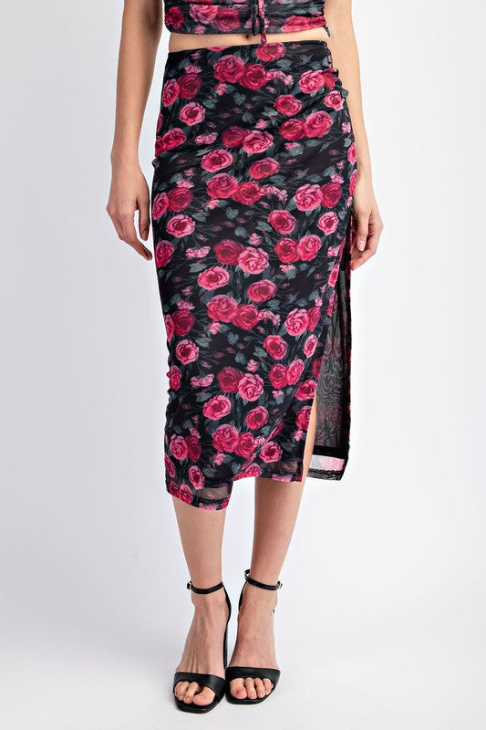 SET 035 - Floral Mesh Midi Skirt