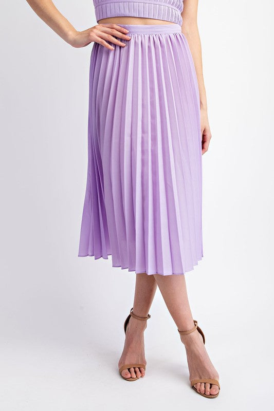 SET 037 - Pleated Satin Midi Skirt