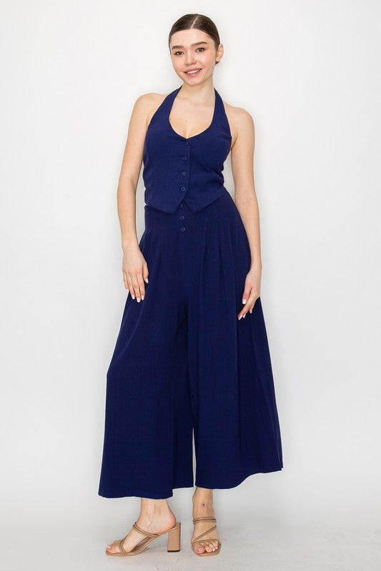 SET 022 - Button Down Open Back Crop Top