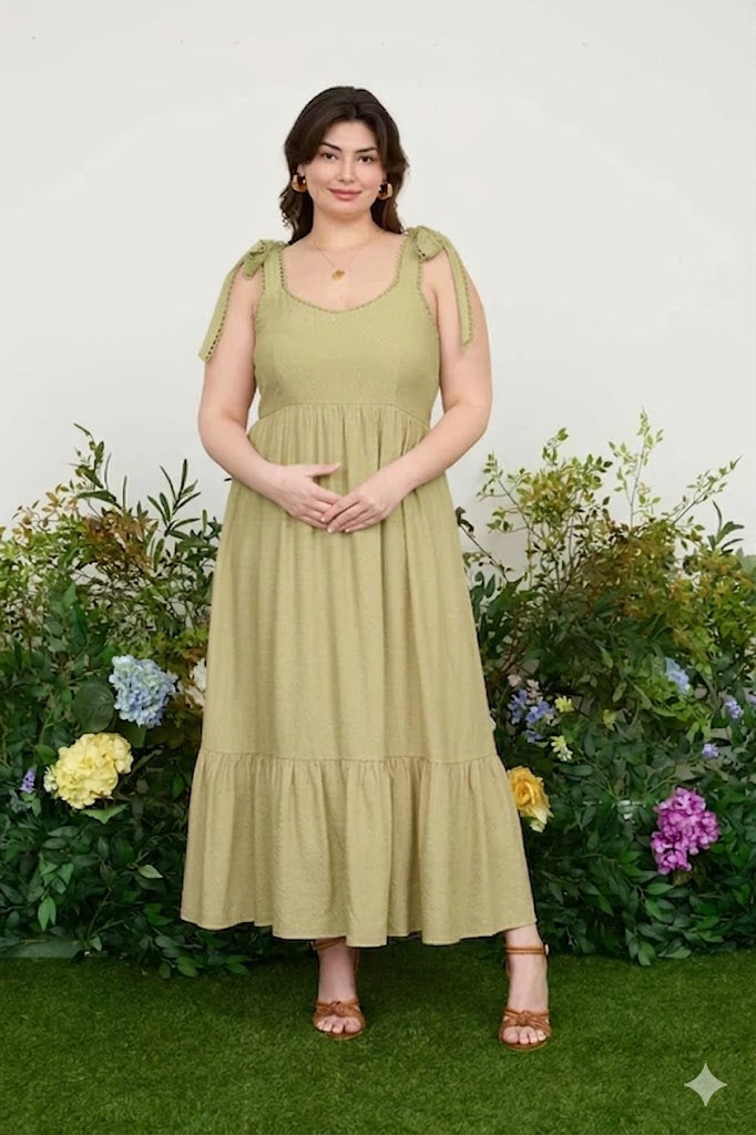PS 006 - Scallop Tie Strap Midi Dress