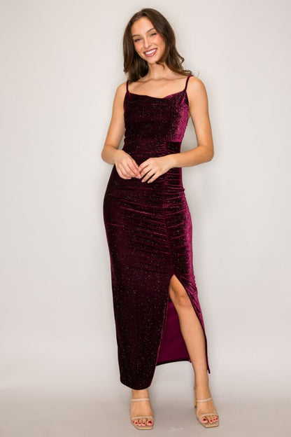 LD 607 - Glittery Velvet Maxi Dress