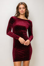 DD 1473 - Low Back Studded Velvet Mini Dress
