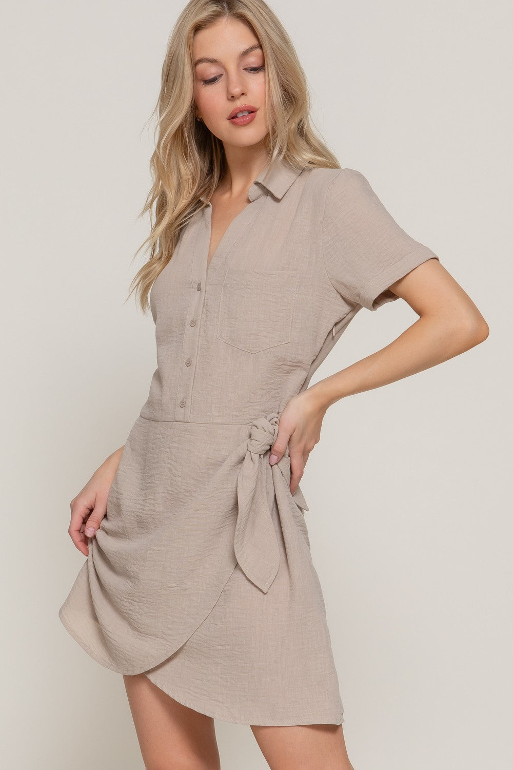 CD 3745 - Side Bow Linen Mini Dress