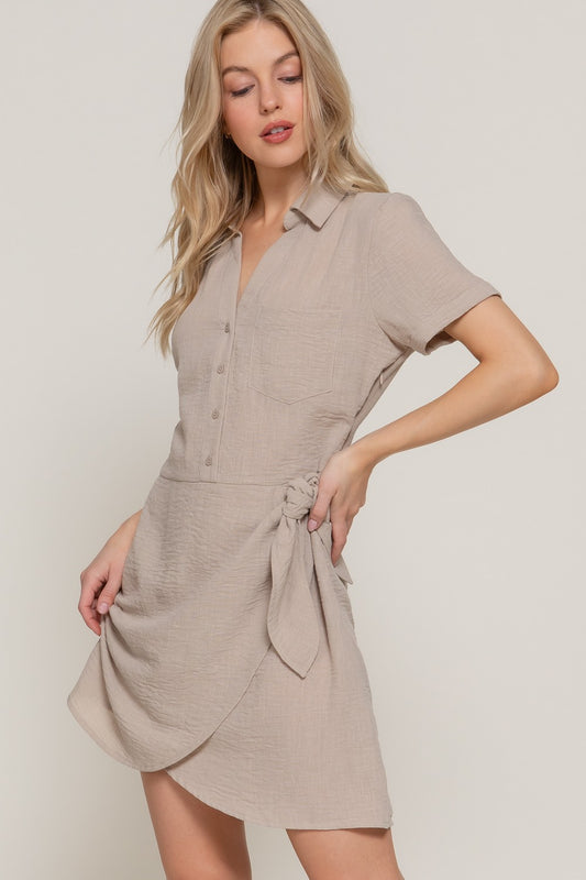 CD 3745 - Side Bow Linen Mini Dress