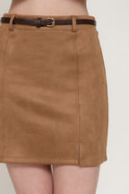SKT 1065 - Belted Suede Mini Skirt