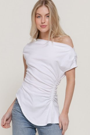 CT 2875 - Off Shoulder Ruched Rib Top