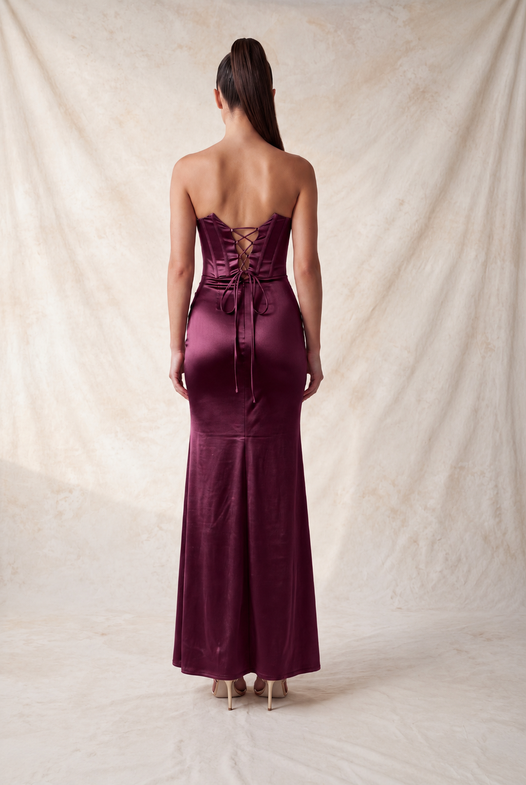 GOWN 435 - Side Slit Satin Corset Dress