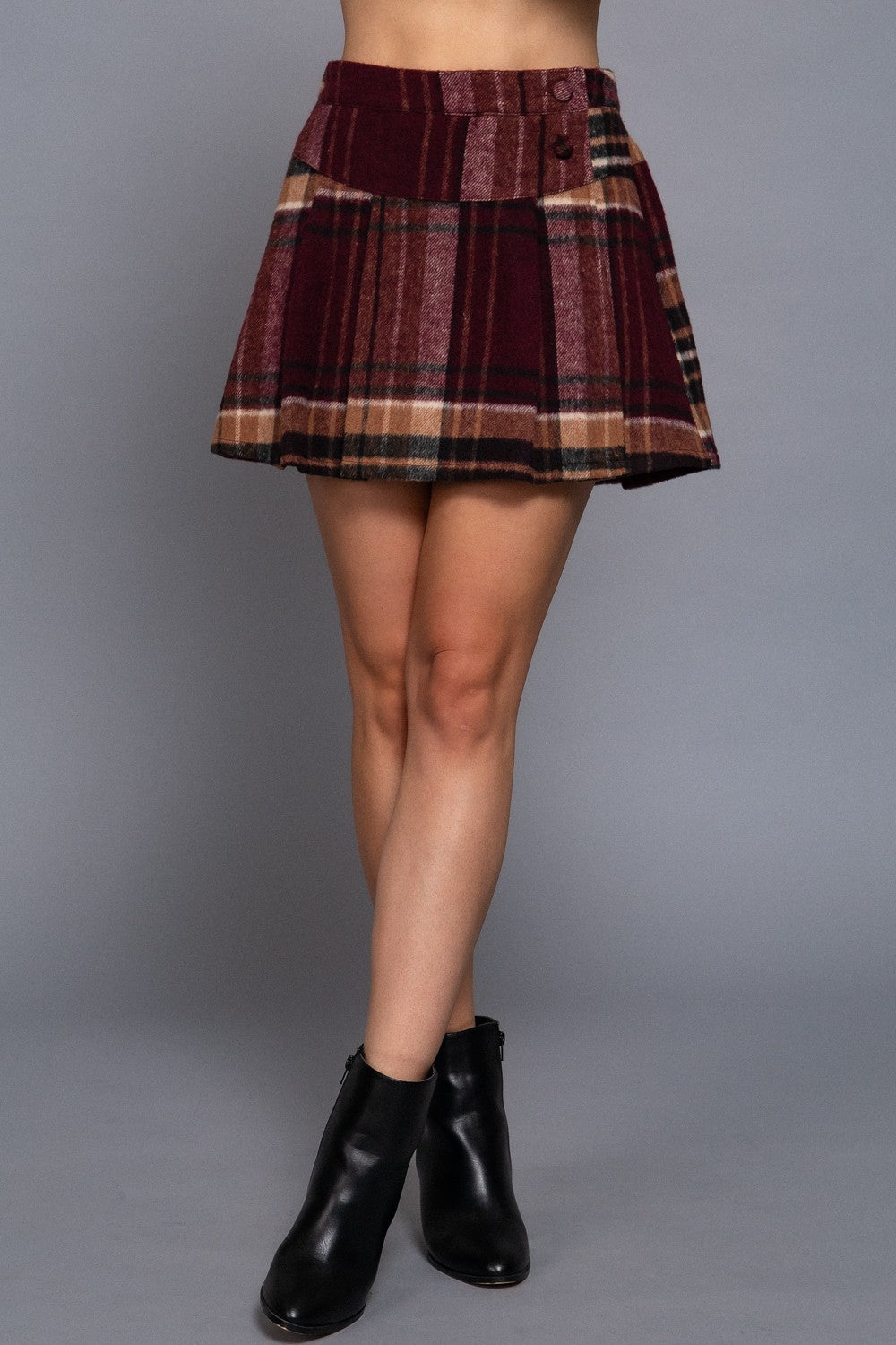 SKT 1095 - Brushed Plaid Pleated Skirt