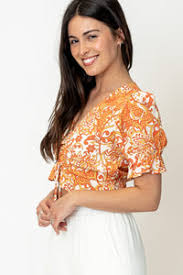 CT 2824 - Retro Print Ruffle Top