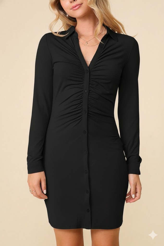CD 3707 - Ruched Button Down Mini Dress